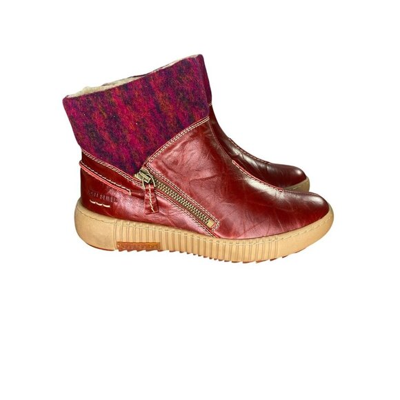 Josef Seibel Maren 22 Red Leather & Wool Ankle Boots With Sherpa Lining Size 6 - Picture 2 of 9